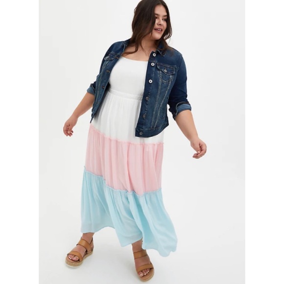 Torrid Colourblock Challis Tiered Maxi Dress Size 1X (14-16) - Picture 3 of 7